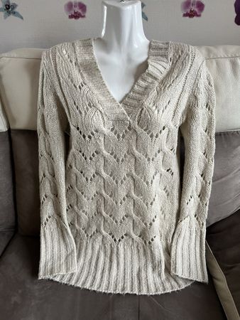 Pull long ajouré en maille beige en laine clockhouse M