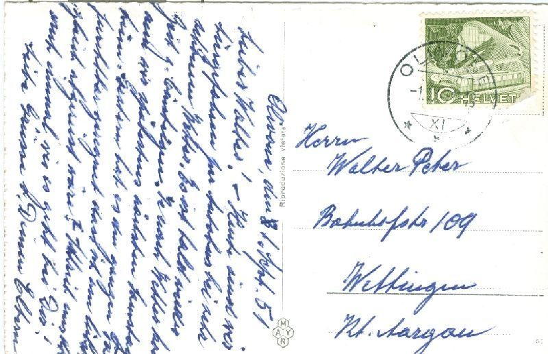 Cartoline postali: Olivone + 1951 – Usato da Emmenbrücke venduto da teestube 1