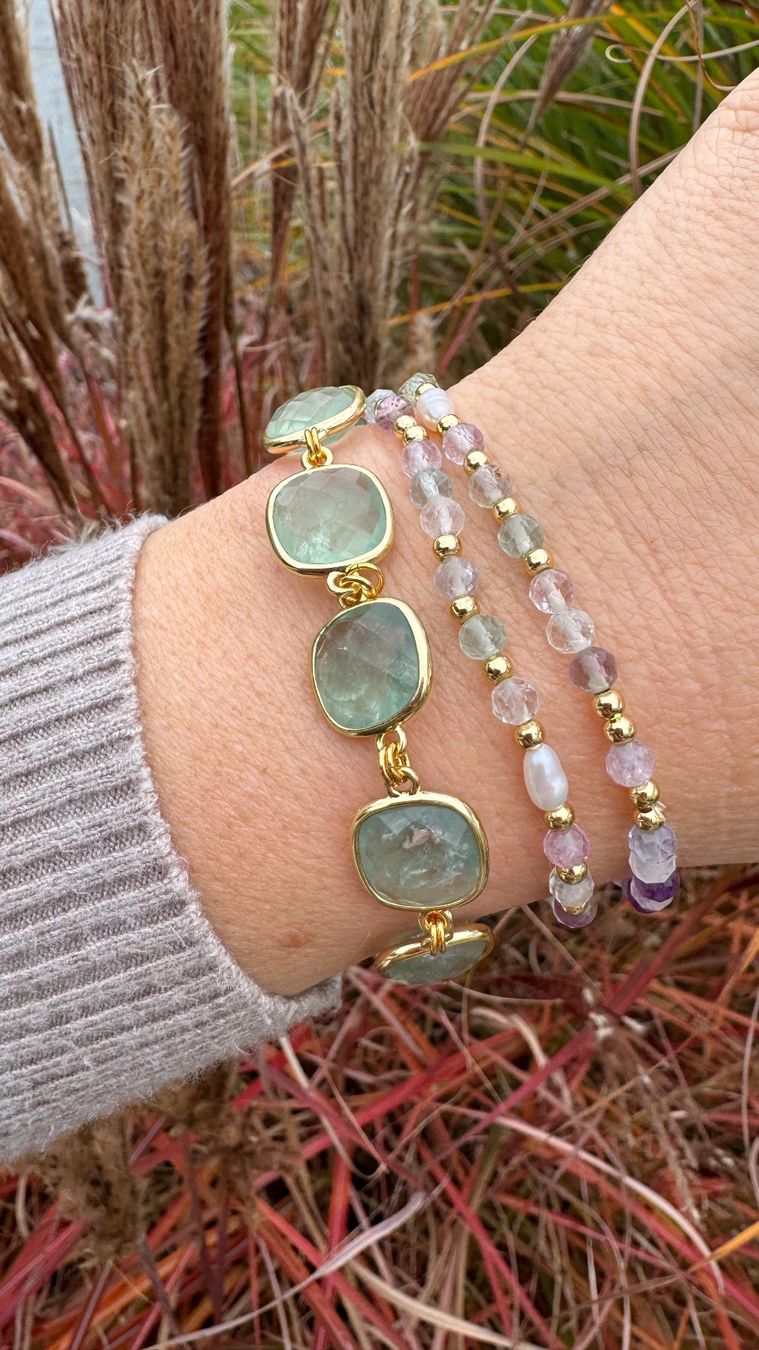 Bracelets: 2 wunderschöne Armbänder aus FLUORIT & Süsswasserperle – Neuf avec emballage d'origine à Rombach par Ivreajewels 2