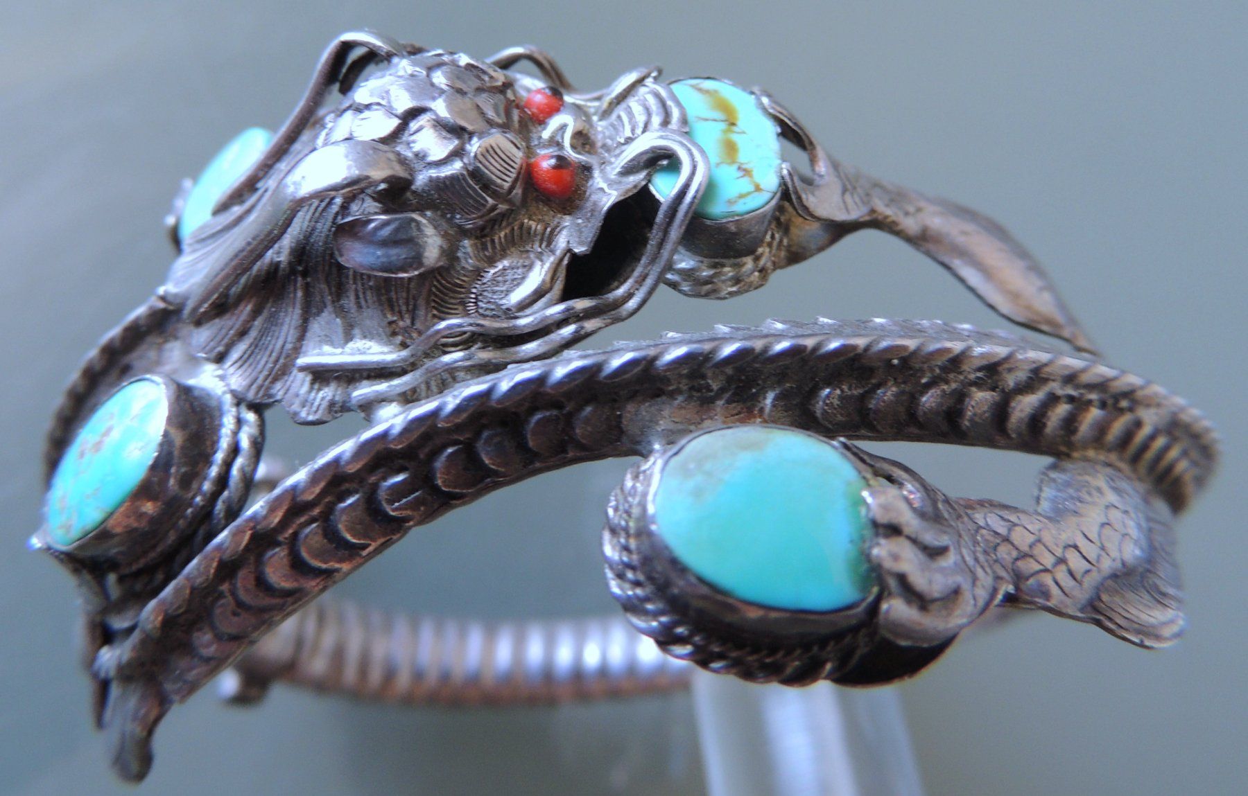 Bracciali & Braccialetti: Drachen Armreif Silber 900 mit Türkis – Usato da Waldenburg venduto da schaller707 1