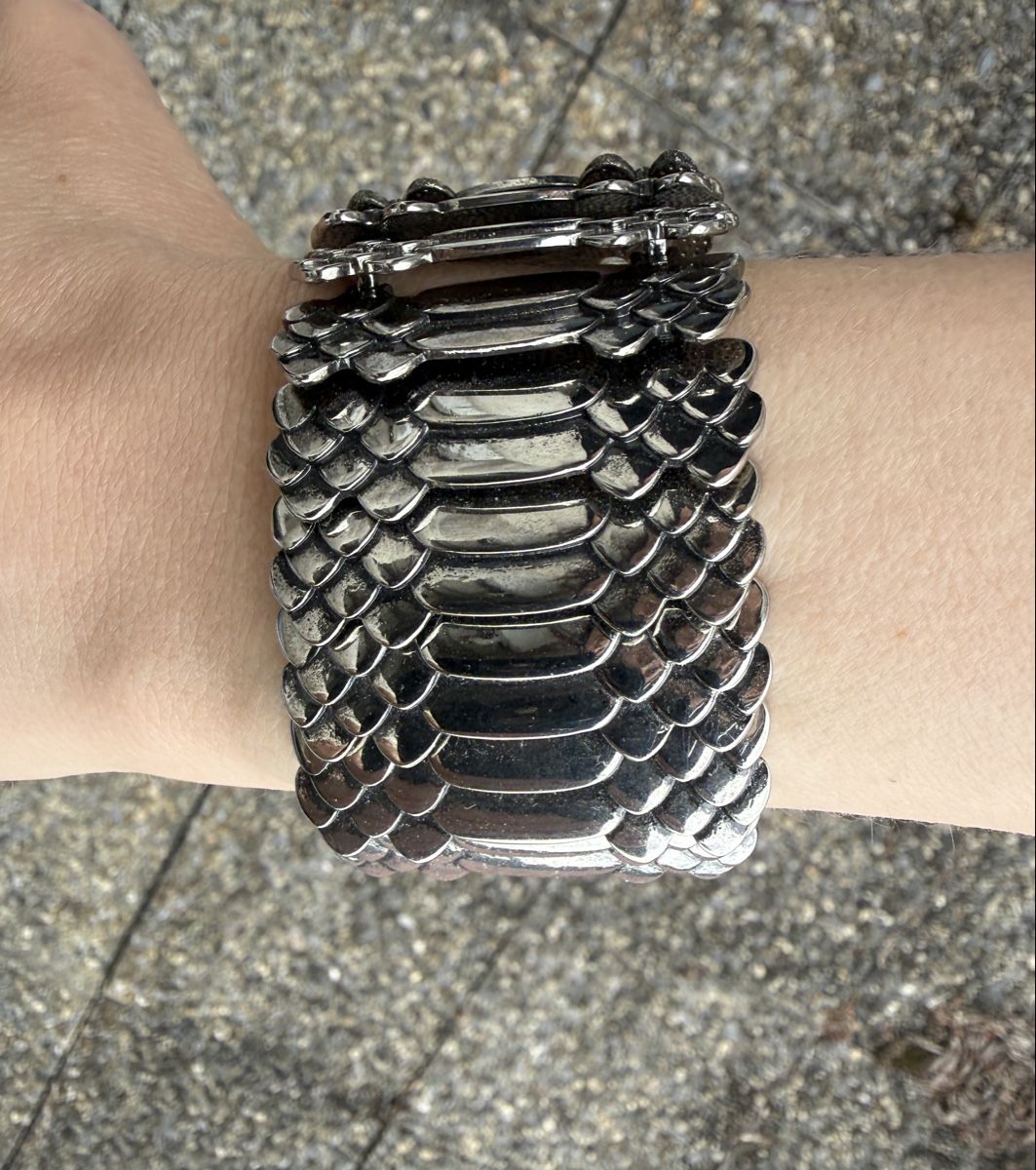 Bracciali & Braccialetti: Allsaints Silver Tone Snake Scale Cuff Bracelet – Nuovo (secondo la descrizione) da Winterthur venduto da ksu_md2k