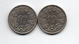 (1063) Schweiz, 2 x 10 Rappen 1907+1909, top stgl