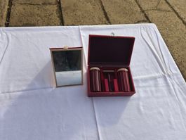 Vintage Reise-Set für Herren, rot, mit Spiegel, Top! 48