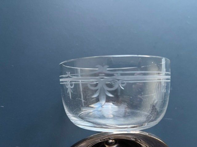 Zuccheriere: Zuckerdose versilbert, Schale Glas mit Gravur – Usato da Zürich venduto da bmu_d9mc 2