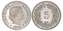 5 Rappen von 1904 (Unzirkuliert)