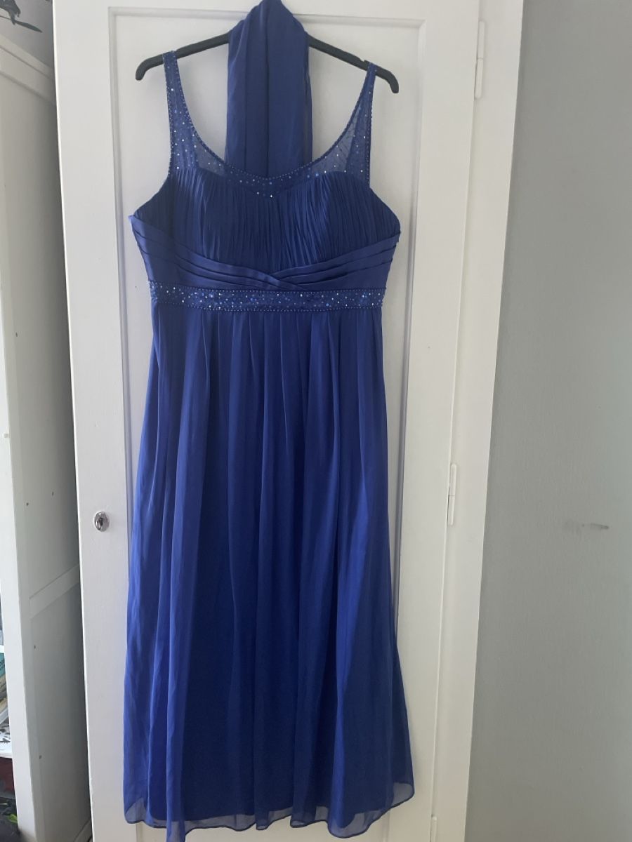Kleider: Robe de soirée bleue avec écharpe ornée de perles taille 48 – Neu (gemäss Beschreibung) aus Morges von louloutte788