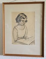 Heini Waser, Zeichnung, 1958, Portrait, Mädchen mit Heft/ Bu