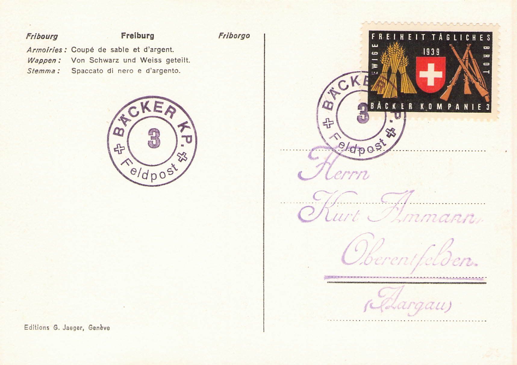 Alle Briefmarken: Bäcker KP. 3 , 1939 – Gebraucht aus Reichenburg von Pipo-67