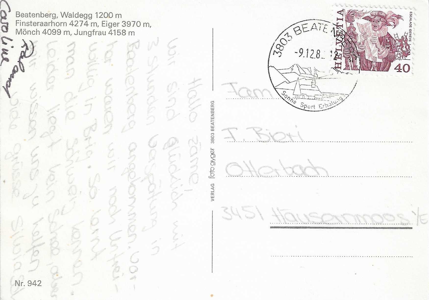 Cartoline postali: Beatenberg Waldegg BE – Usato da Rothrist venduto da Stranglehold 1