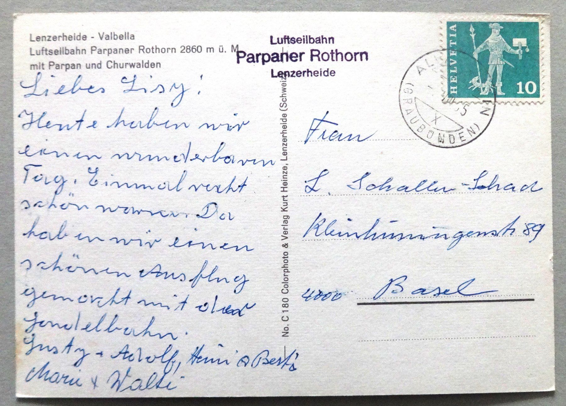 Ansichtskarten: Lenzerheide, Luftseilbahn ParpanerRothorn – Gebraucht aus Fétigny von Billy2miny 1