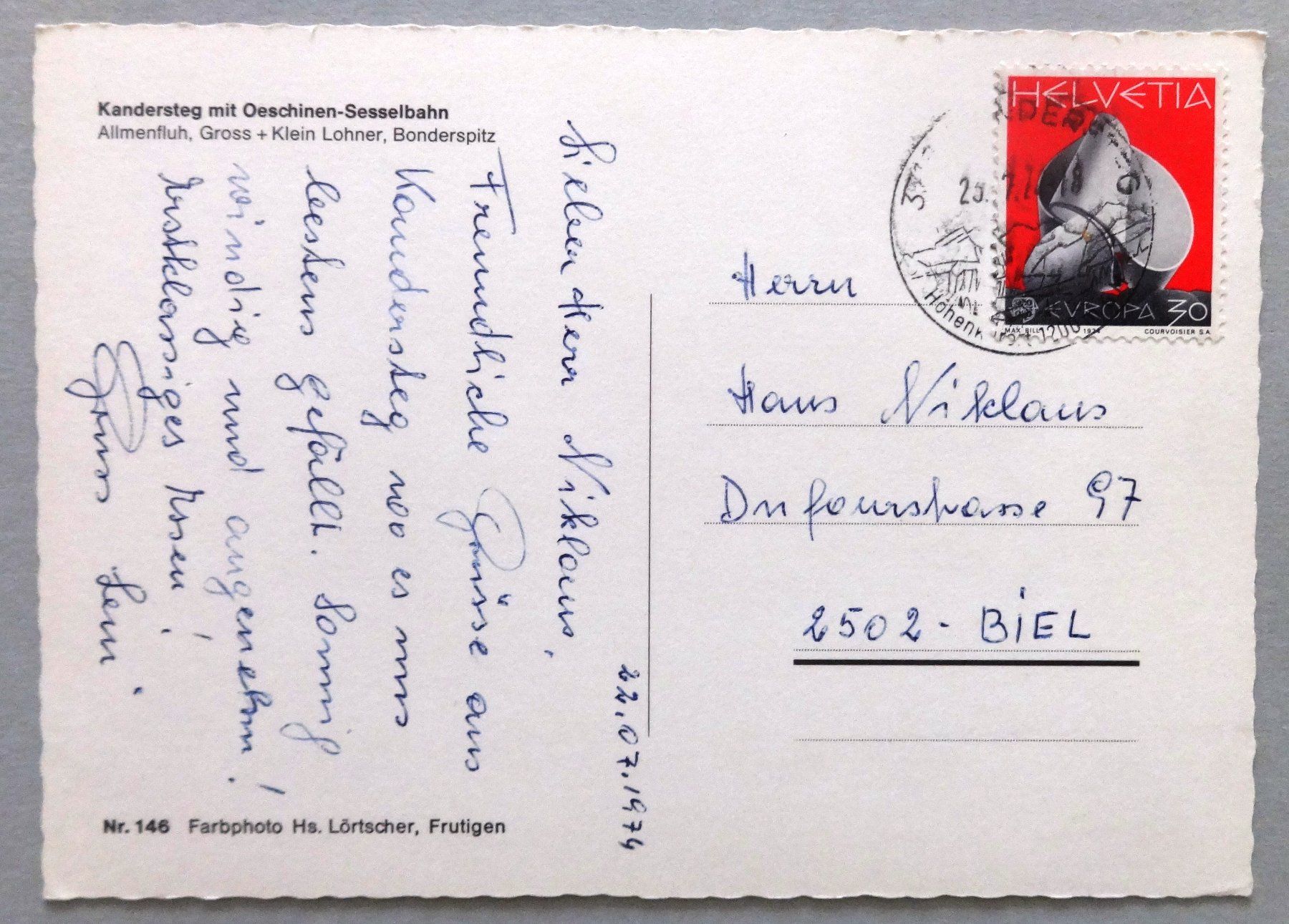 Cartes postales: Kandersteg mit Oeschinen-Sesselbahn – D'occasion à Fétigny par Billy2miny 1