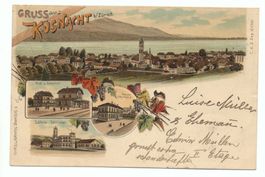 LITHO Gruss aus KÜSNACHT Post - Bahnhof - Schulhaus