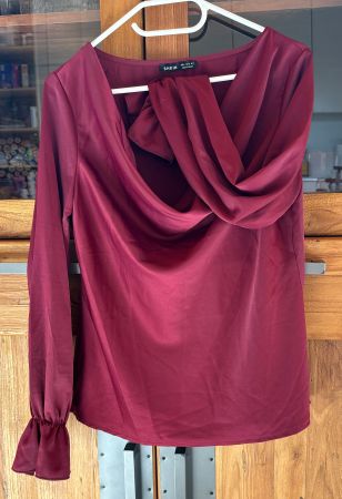 Bluse/Top Shein glänzend,bordeaux,Wasserfallausschnitt,Gr.S