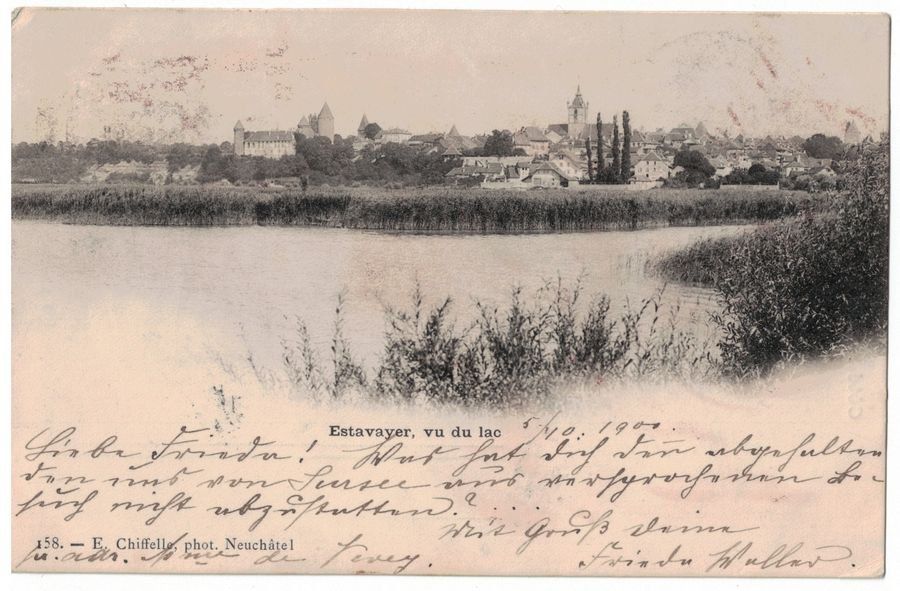 Ansichtskarten: Estavayer, vu du lac, circulée 1900 – Gebraucht aus Frauenfeld von POML
