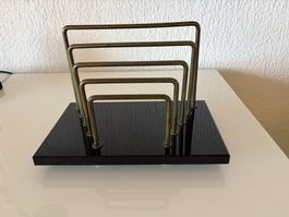 Vintage Briefhalter Marmor schwarz glänzend für Schreibtisch