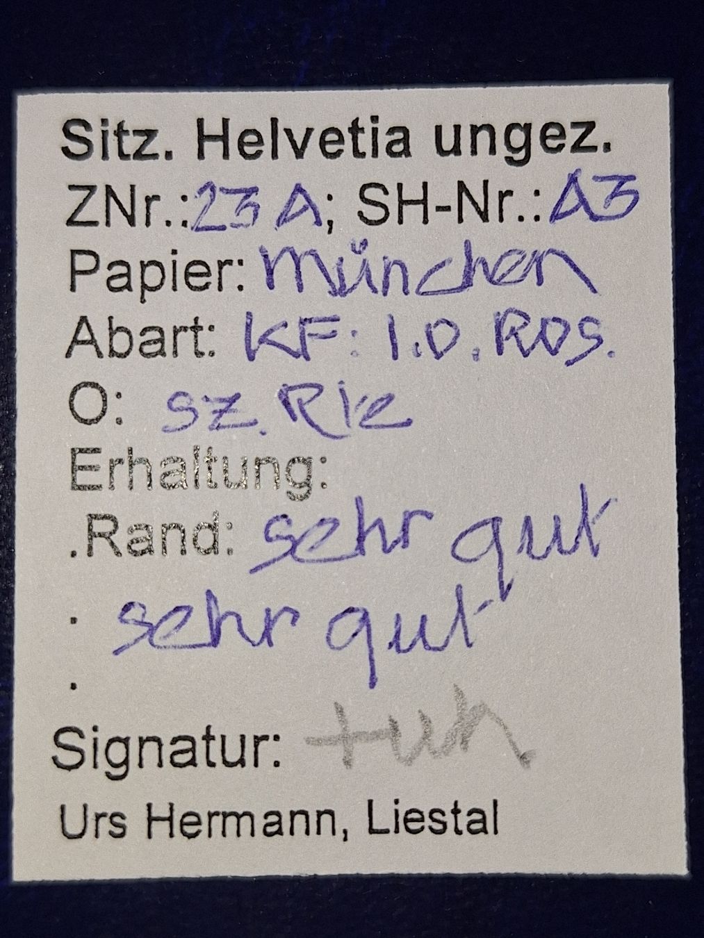Tutti i francobolli: Strubel 23A3 mit Befund Kat. 110.-  – Usato da Balgach venduto da SIMEON27 2
