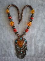 Collier vintage bohème avec grand pendentif cœur