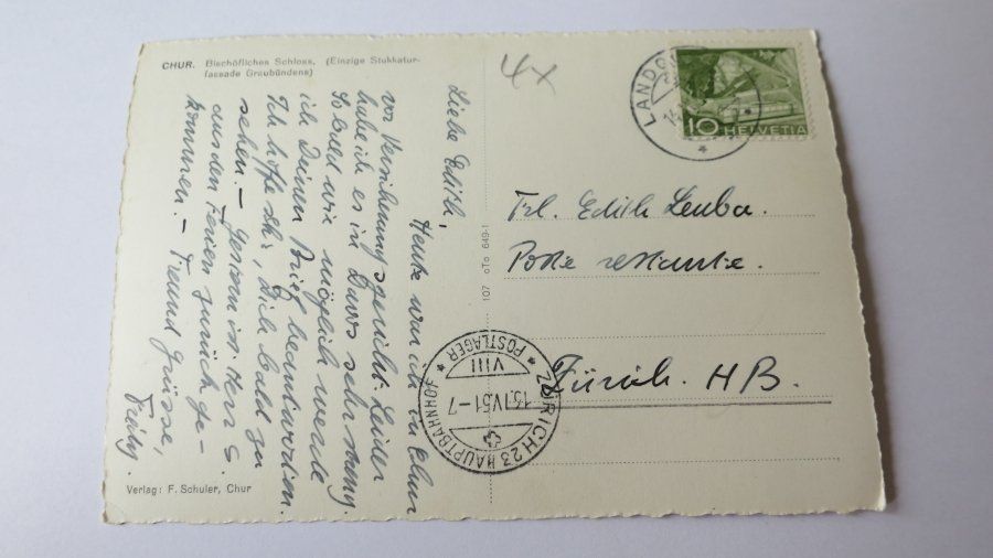 Cartoline postali: Chur - Bischöfliches Schloss - 1951 – Usato da Jona venduto da centumprata 1