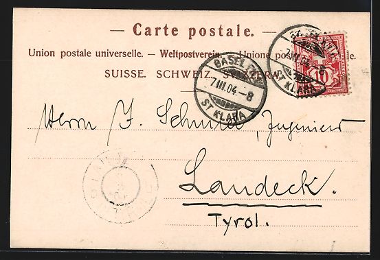 Cartoline postali: Basel, Wettsteinplatz mit Kirche, um 190 – Usato da Berlin venduto da bartko-reher 1