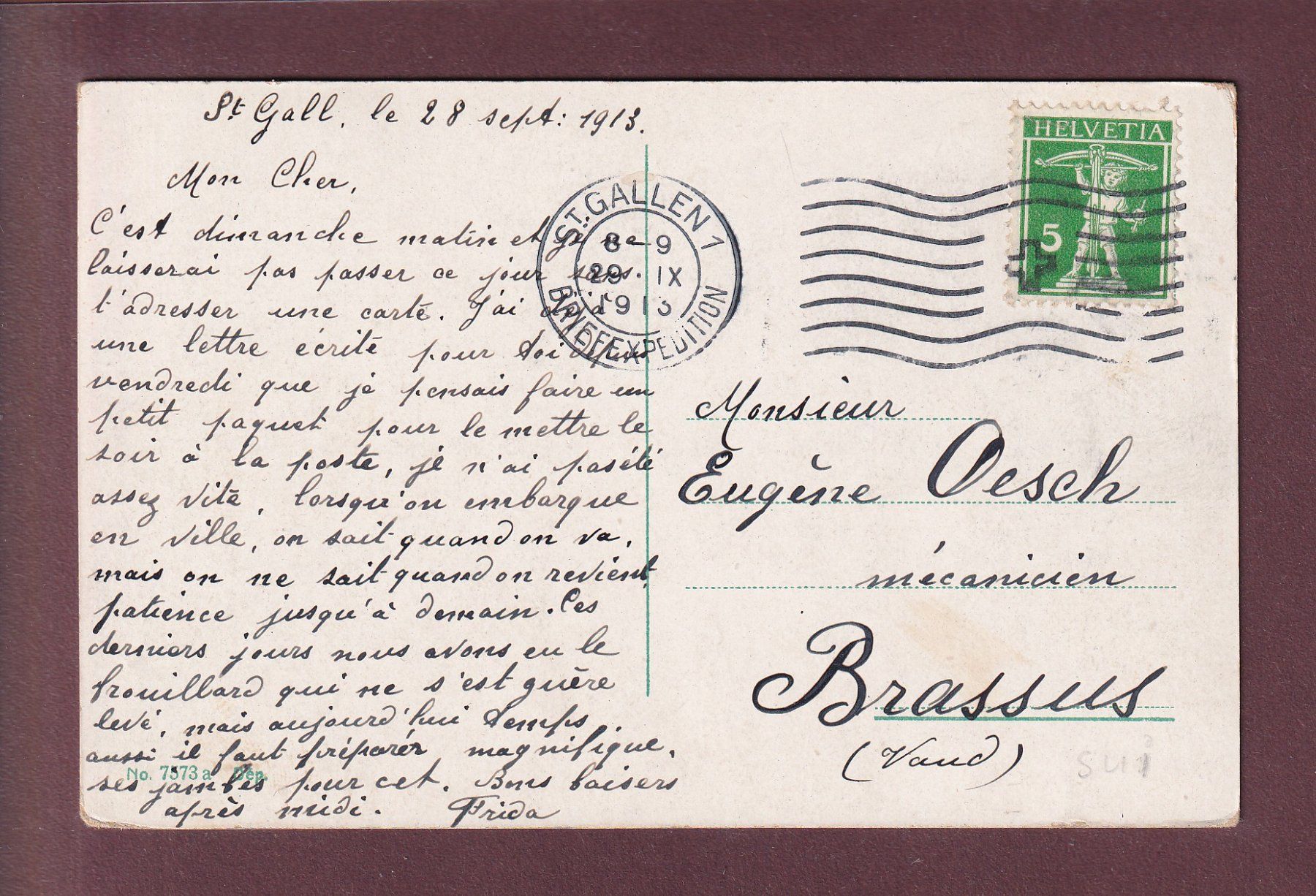 Ansichtskarten: ST. GALLEN - Tonhalle - 1913 – Gebraucht aus Pully von nicecards 1