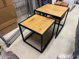 Schicke 2er Couchtisch-Set Holzoptik Metallgestell-Design