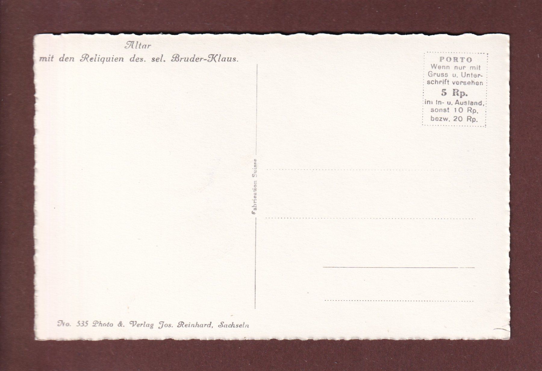 Cartoline postali: FLÜELI-RANFT - Altar Bruder Klaus – Usato da Pully venduto da nicecards 1