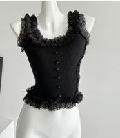 NEUES schwarzes Stretch Top mit Spitze Gr. XS/S - 226031
