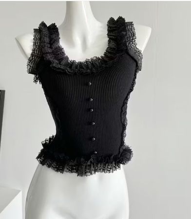 NEUES schwarzes Stretch Top mit Spitze Gr. XS/S - 226031
