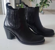 Lederstiefelette,  schwarz,  Gr. 38, Blockabsatz