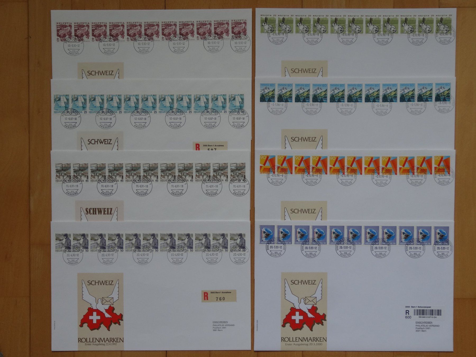 Tutti i francobolli: 8 Rollenmarken Elferstreifen Kat. 670.00 – Usato da Affoltern am Albis venduto da Rayon13