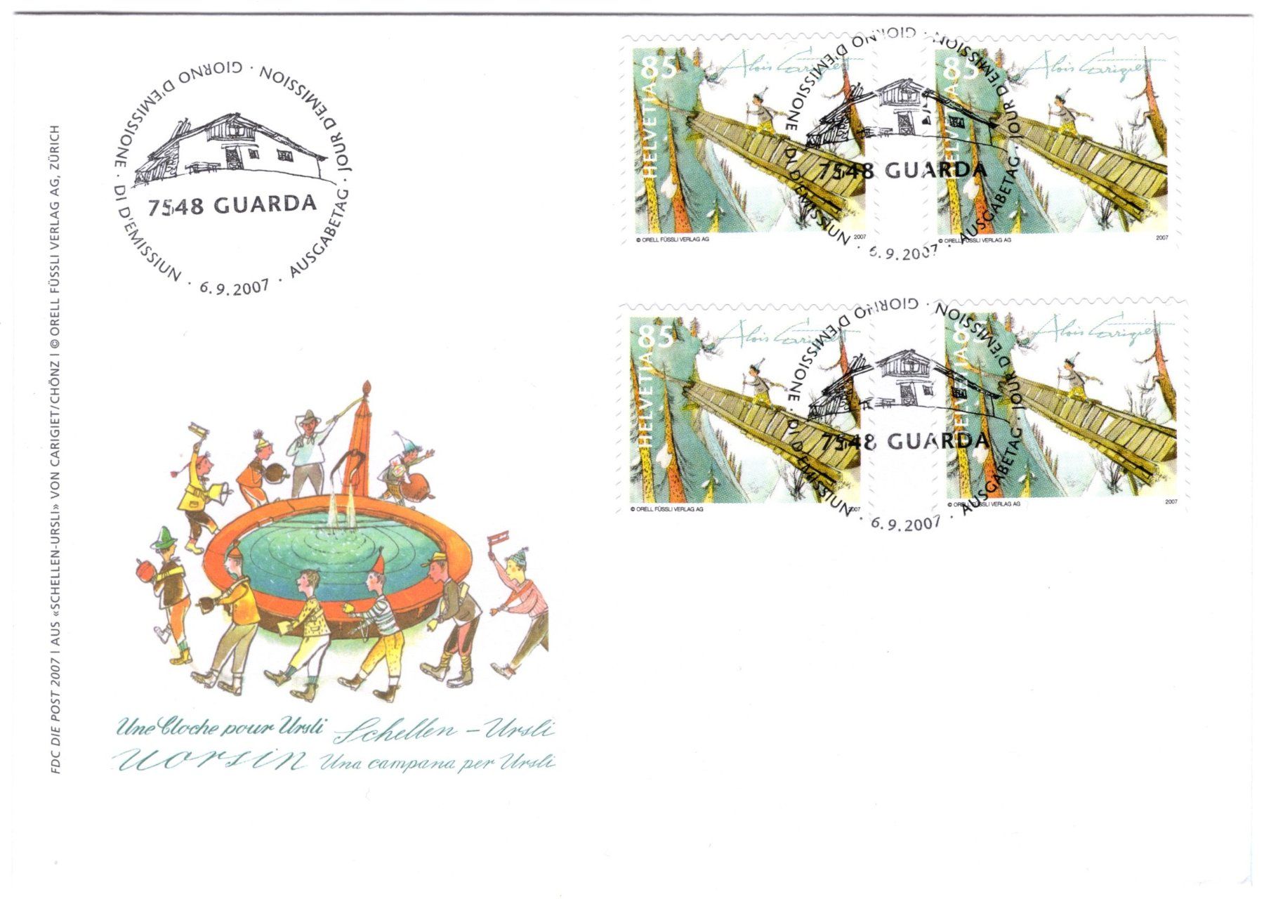 Tutti i francobolli: Schellen-Ursli - rarer FDC mit ABART "Doppelter Schriftzug" – Usato da Eglisau venduto da Chperfins