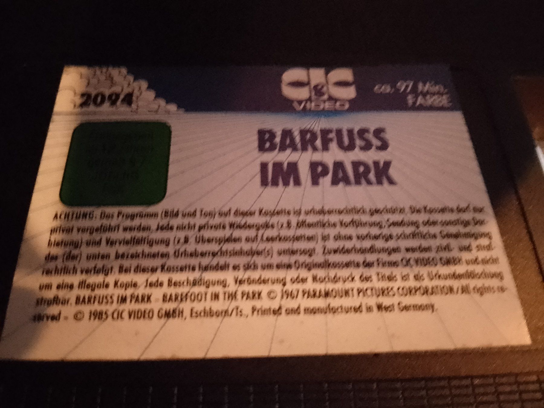Tutti i VHS: Barfuss im Park CIC Video VHS 2094 – Usato da Remetschwil venduto da Privatflohmi 1
