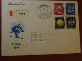 30.I.48., ST. MORITZ, SATZ SONDERSTEMPEL, OLYMPISCHE SPIELE