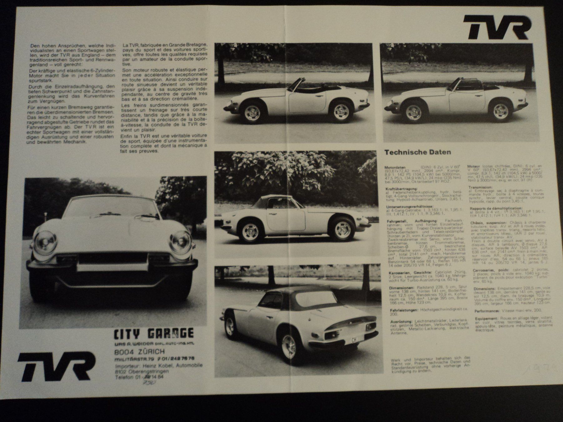 TVR Documenti: Prospekt TVR 3000 1979 – Usato da Schwarzenburg venduto da modelCARama 3