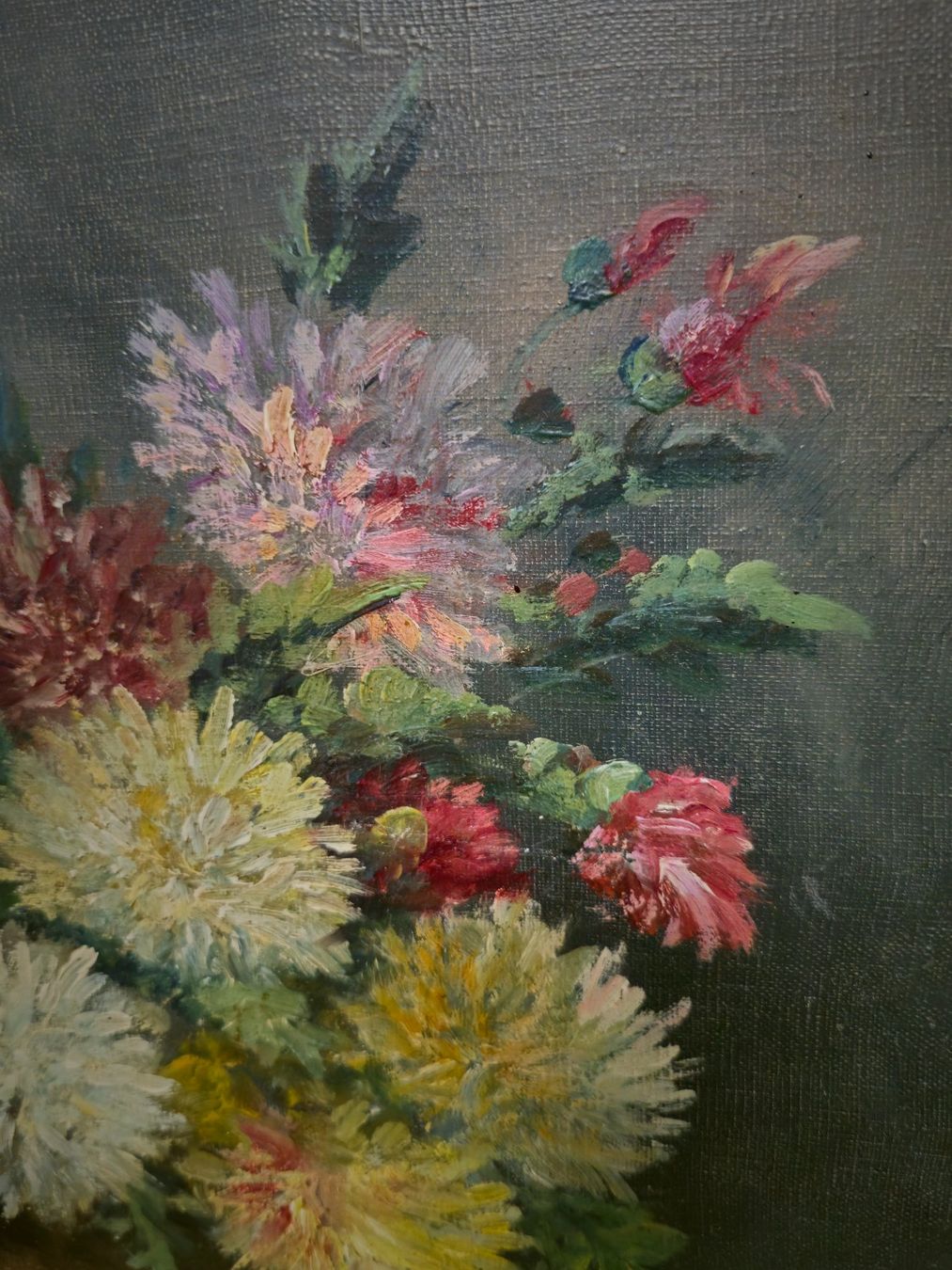 Gemälde: Antikes Chrysanthemen-Stillleben Ölbild, signiert – Gebraucht aus Bern von Djenestra 6