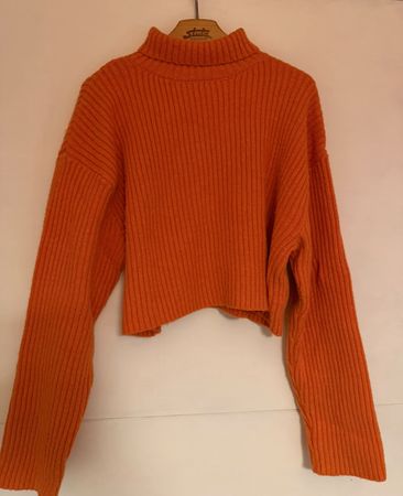 H&M Rippenpullover orange Rollkragen Grösse S