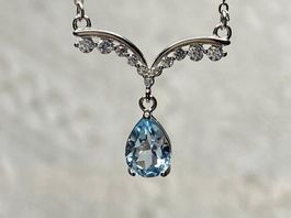 Blau Topaz Tropfen Halskette Sterling Silber 925 NEU