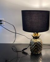 Moderne Tischlampe Leuchte Ananas-Sockel gold/Schirm schwarz