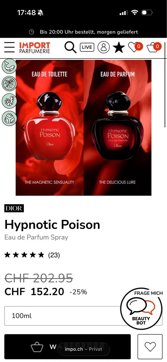 Dior Profumi & Eau de Toilette: Dior Hypnotic Poison Eau de Parfüm 100ml – Nuovo e nell'imballaggio originale da Kaiseraugst venduto da Manuela090 2