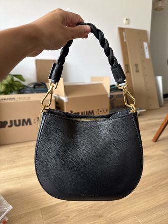 Coccinelle Boheme Mini Black Leather Bag – Braided Strap 