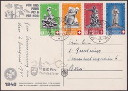 1940, B3+B4+B7+B6 auf Luxus-Karte: 1.AUG. BERN (Bundesfeier)