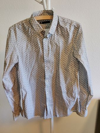 WE Fashion Hemd gemustert Baumwolle weiss grau Herren