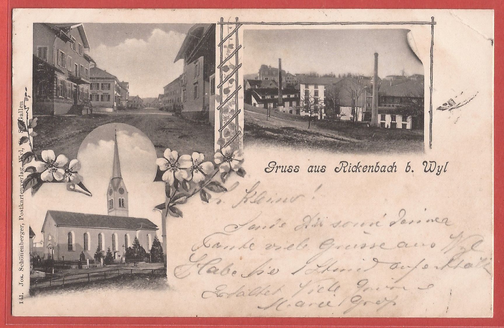 Cartoline postali: Rickenbach bei Wyl SG - mit Fabrik - 1902 – Usato da Fislisbach venduto da Porano