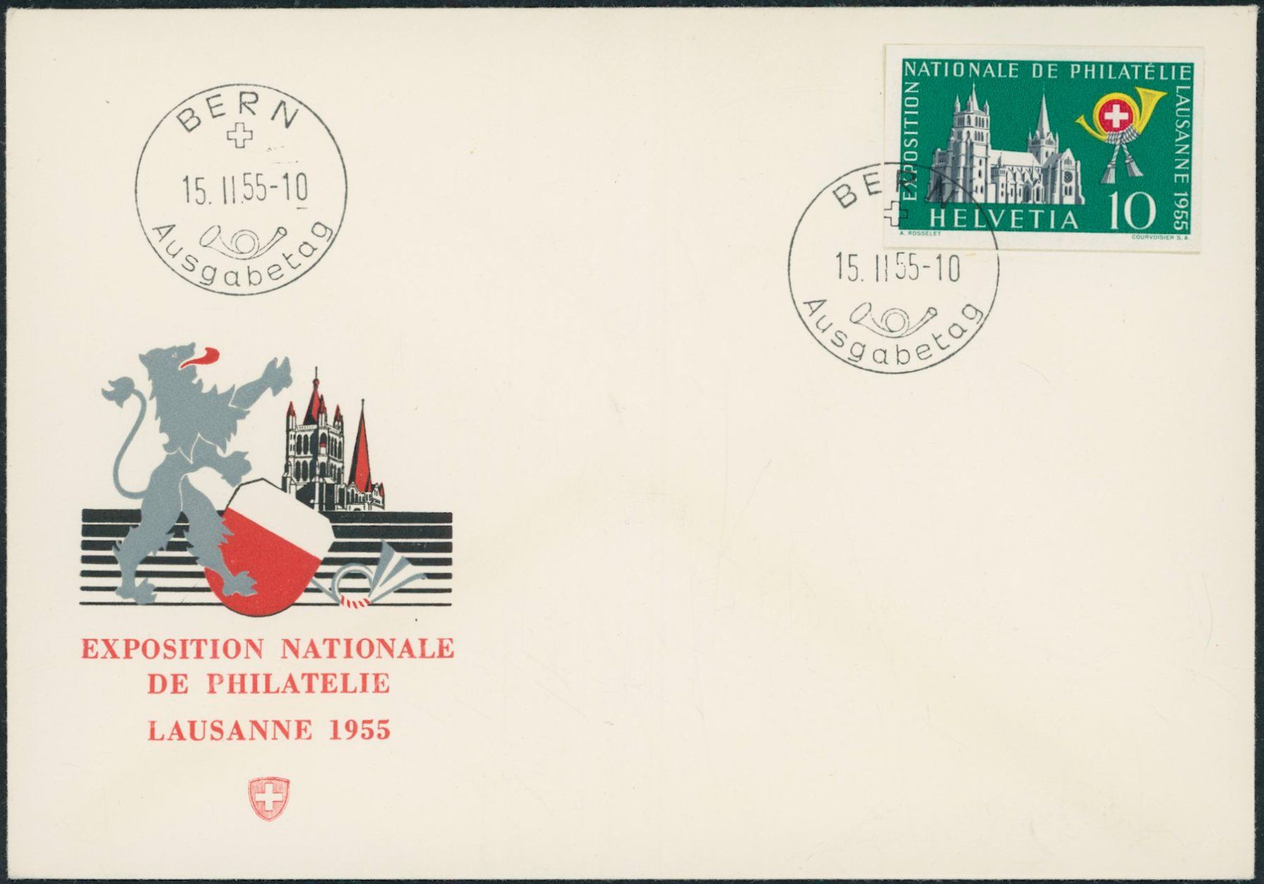Tutti i francobolli: 1955 - Lausanne - Blockausschnitte - Ersttagsbrief FDC U1 ET – Usato da Schindellegi venduto da leecollect 1