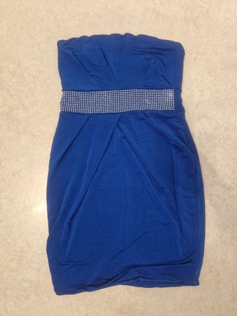 Blaues Cocktailkleid Gr. XS mit Strassband elegant