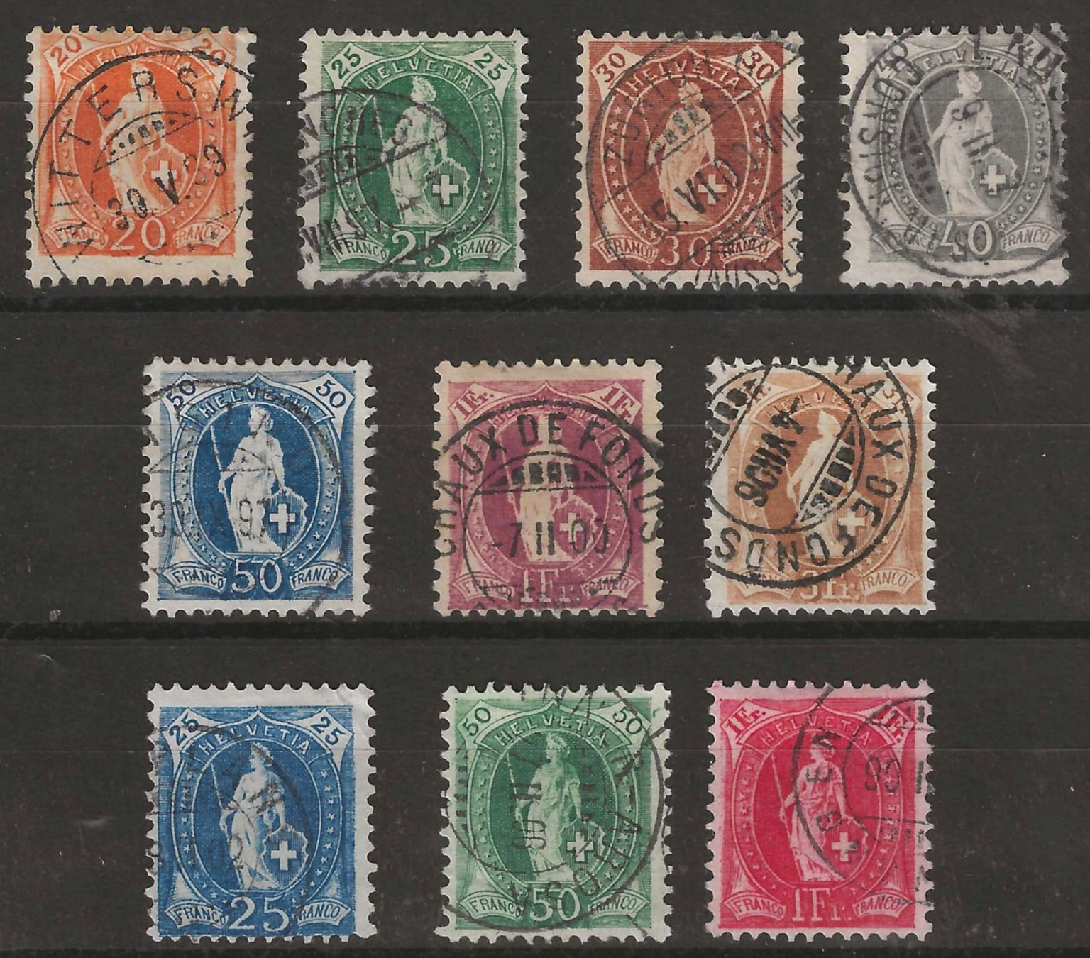 Alle Briefmarken: 1894 - 99 : Stehende Helvetia Nr. 66D - 75D – Gebraucht aus Gümligen von Geniusbuy