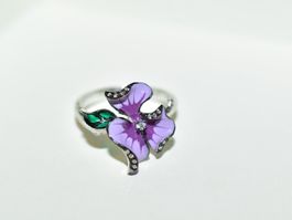 Damen Ring Blume, Emaille aus Sterlingsilber, Gr.6