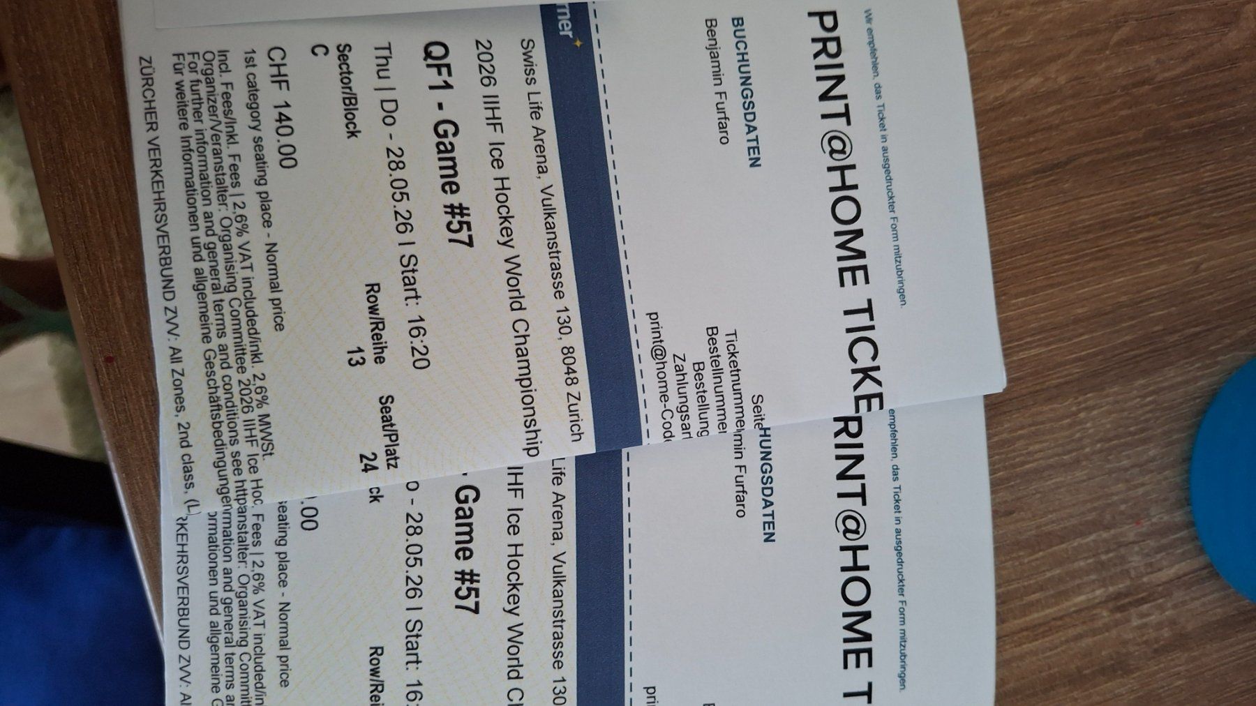 Biglietti: WM Ticket 28.5.26  16.20 Uhr Kat.1 – Nuovo e nell'imballaggio originale da Rümlang venduto da Mar_dv26