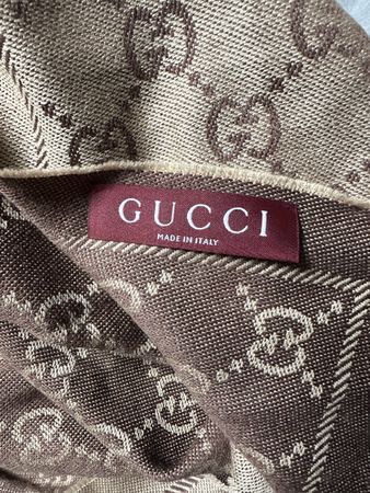 GUCCI Scarf Monogram Brown Beige Made in Italy Women