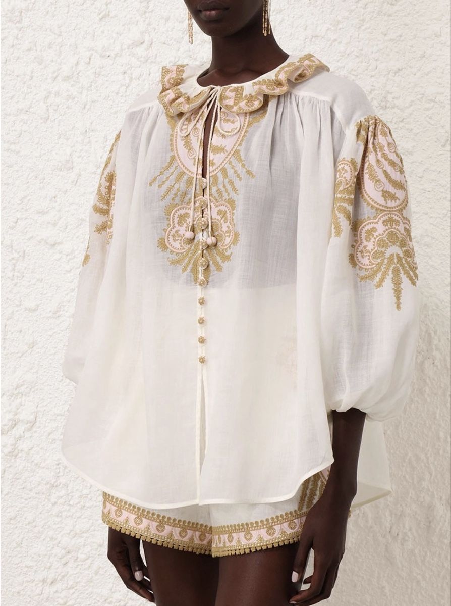 Camicette: Embroidery Ramie Elegant Blouse – Usato da St.Josefen venduto da lop_lh8d